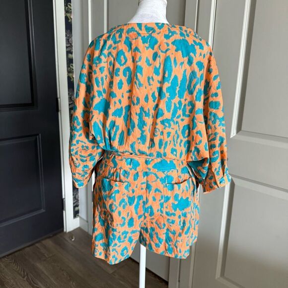 NWT Agua Bendita Linnea Orange and Blue Printed Romper Size S - Picture 5 of 7